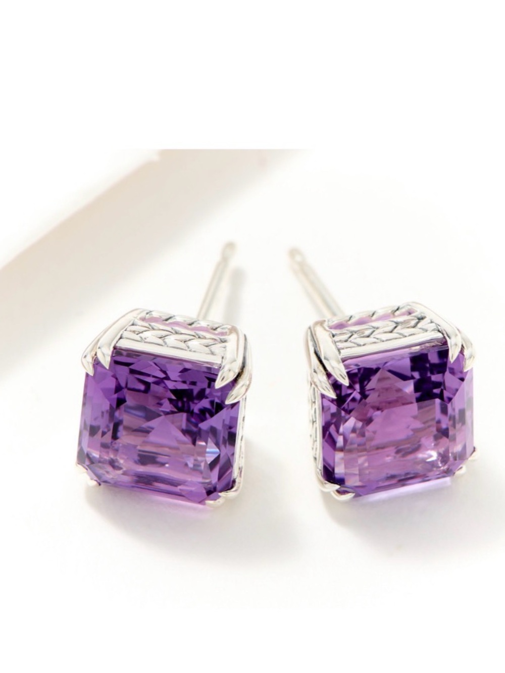 JAI Sterling Silver Asscher Cut Amethyst Gemstone Ring & Earring Set, size 5 - Picture 4 of 11